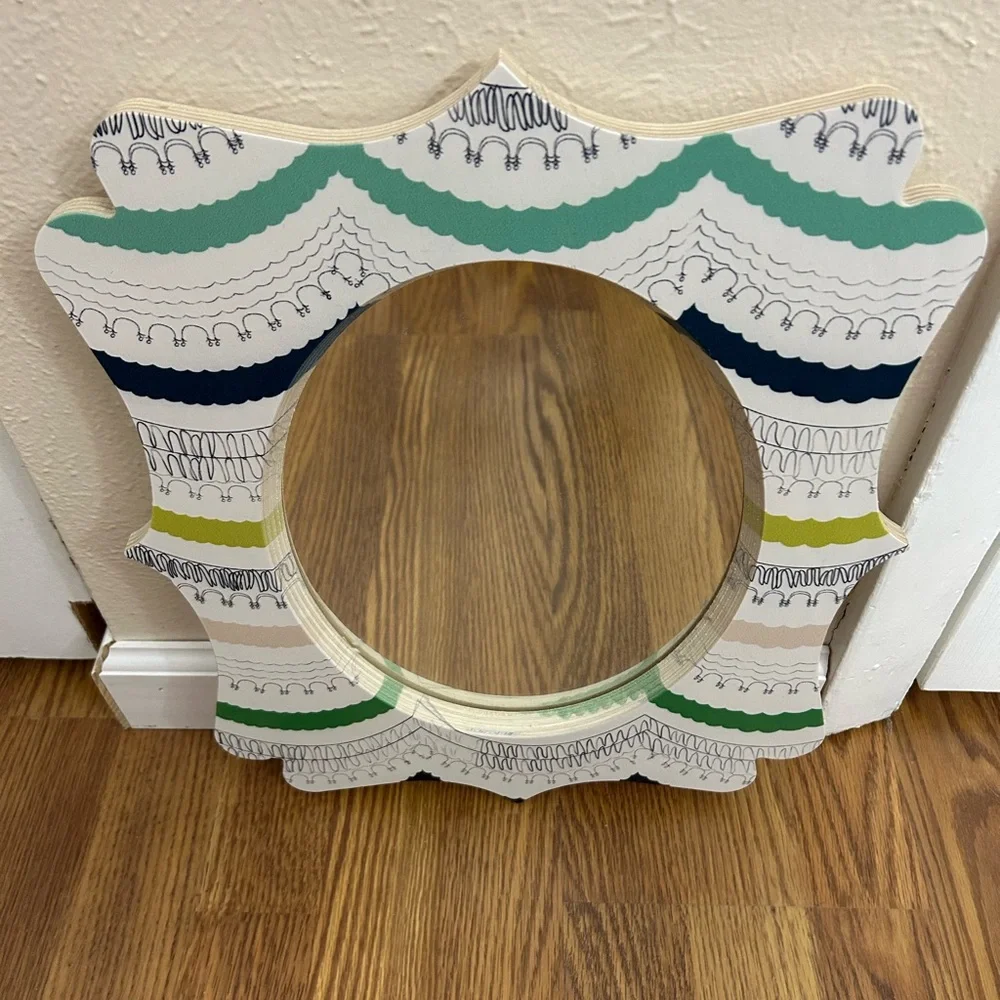 White and Green Scalloped Edge Wall Mirror